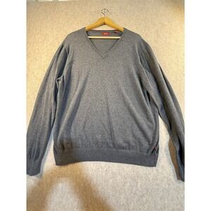 IZOD Mens V-Neck Sweater Heathered Charcoal Grey Pullover Knit Logo Size Large